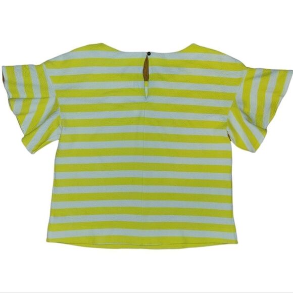 Anthropologie Postage Stamp Edie Butterfly Yellow White Stripe ShortSleeve Top L - Picture 4 of 9
